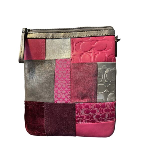 Coach Leather Suede Logo Pink Patchwork Crossbody - Picture 2 of 8